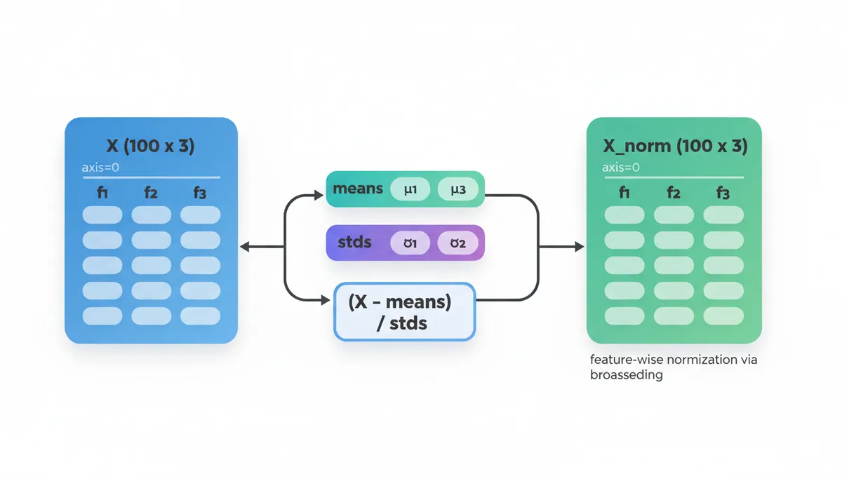 NumPy Broadcasting for Feature Normalization