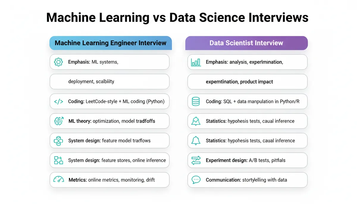 Machine Learning vs Data Science Interviews Overview