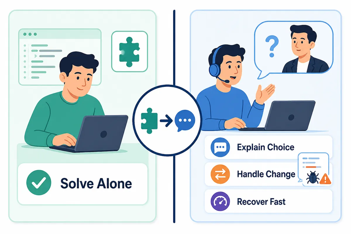 Solving a problem and being interviewed are different skills
