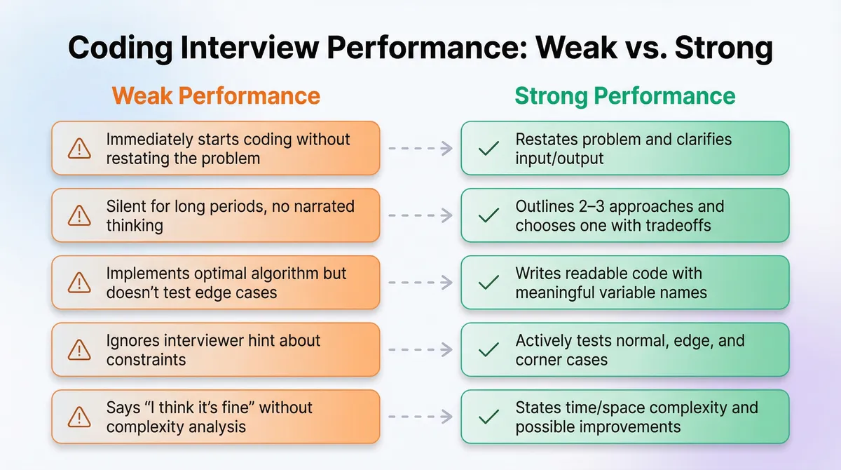 Strong vs Weak Interview Behaviors in Coding Round