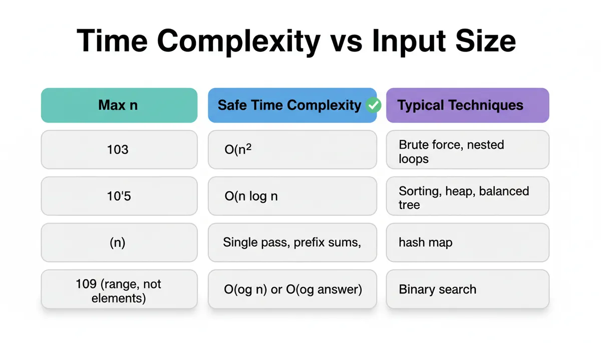 Time Complexity vs Input Size Cheatsheet