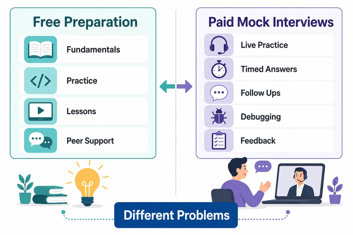 Free preparation and paid mock interviews solve different problems
