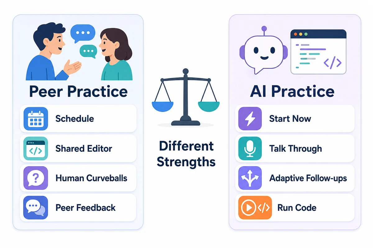 Peer practice and AI practice solve different problems