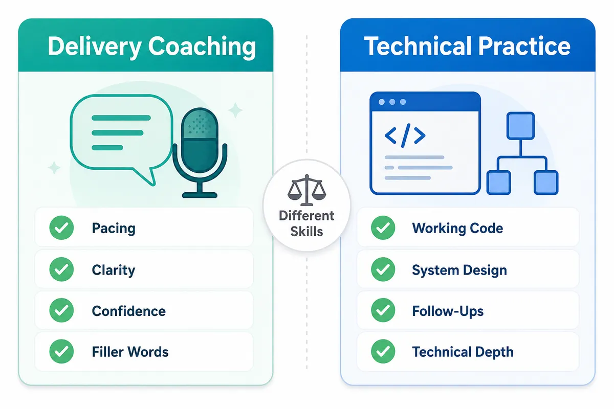 Delivery coaching and technical interview practice solve different problems