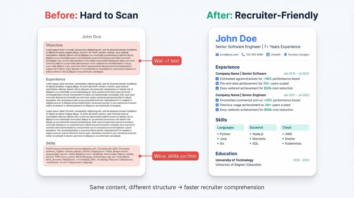 Before vs After: Recruiter-Friendly Resume Layout