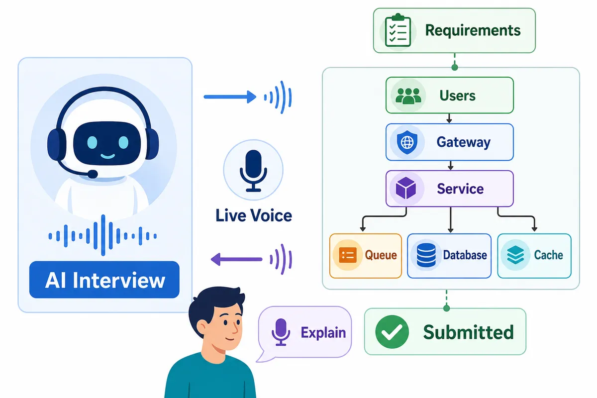 A live voice system design round with a submitted architecture