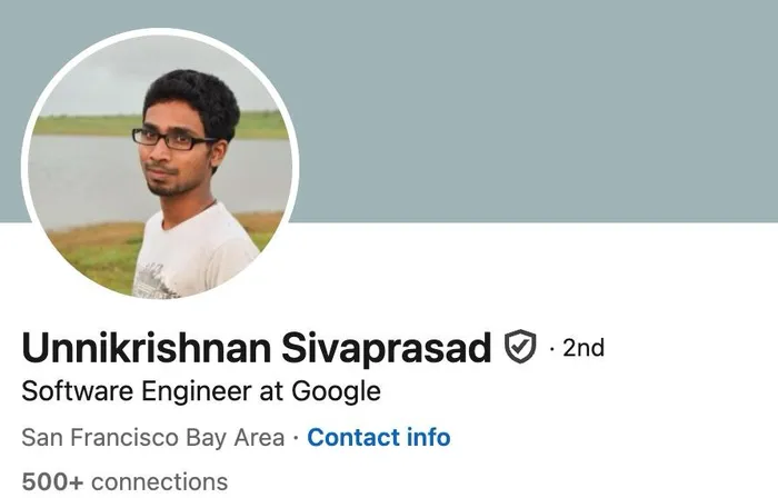 LinkedIn profile header of Unnikrishnan Sivaprasad