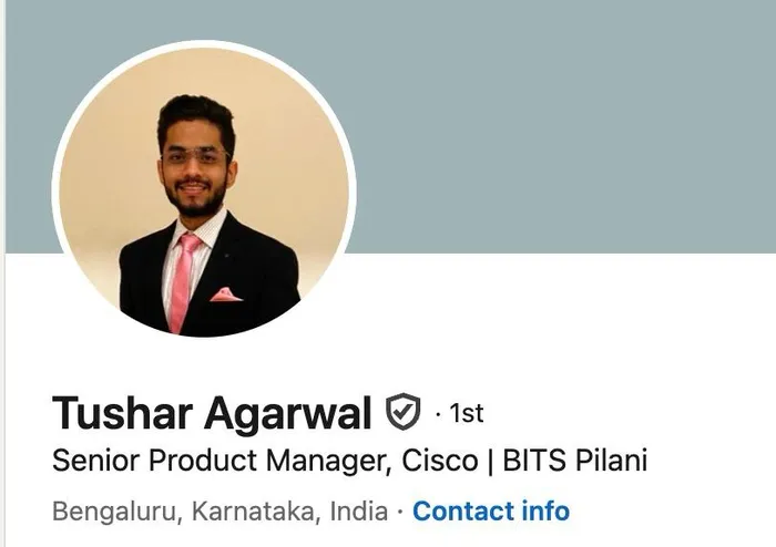 LinkedIn profile header of Tushar Agarwal
