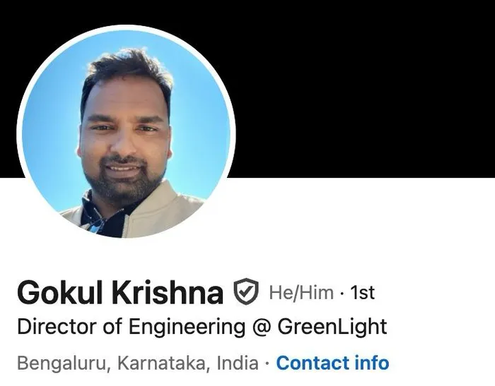 LinkedIn profile header of Gokul Krishna