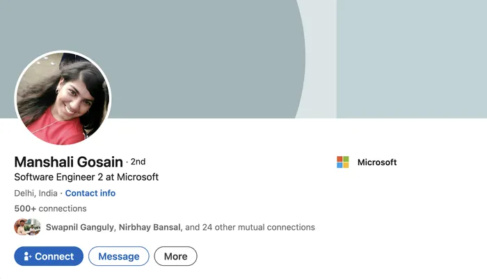 LinkedIn profile header of Manshali Gosain